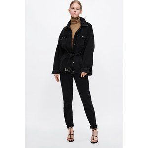 Zara Z1975 Oversized Black Denim Jacket w Belt
